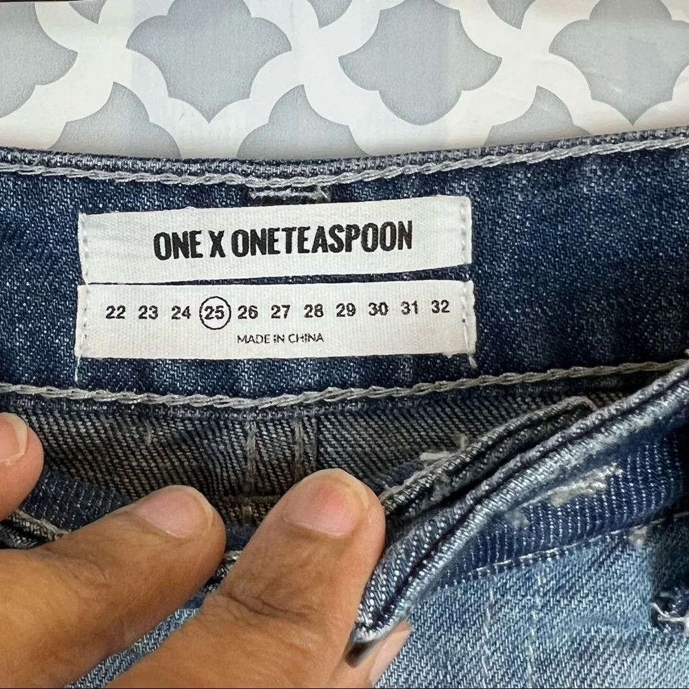 EUC One Teaspoon 2020 Medium Wash Two-Tone Distressed Denim Mini Skirt - Picture 10 of 12